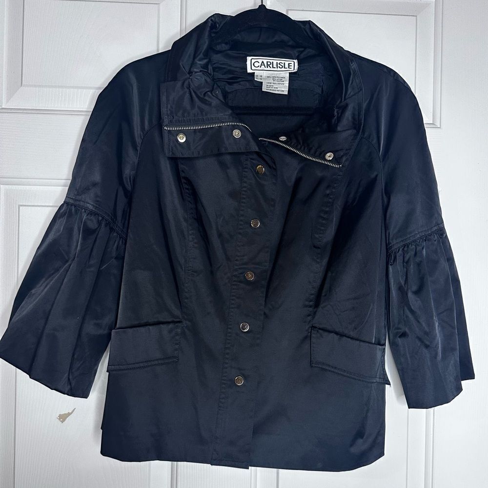 Vintage Carlisle black short jacket w/ flutter sleeve women’s size 10